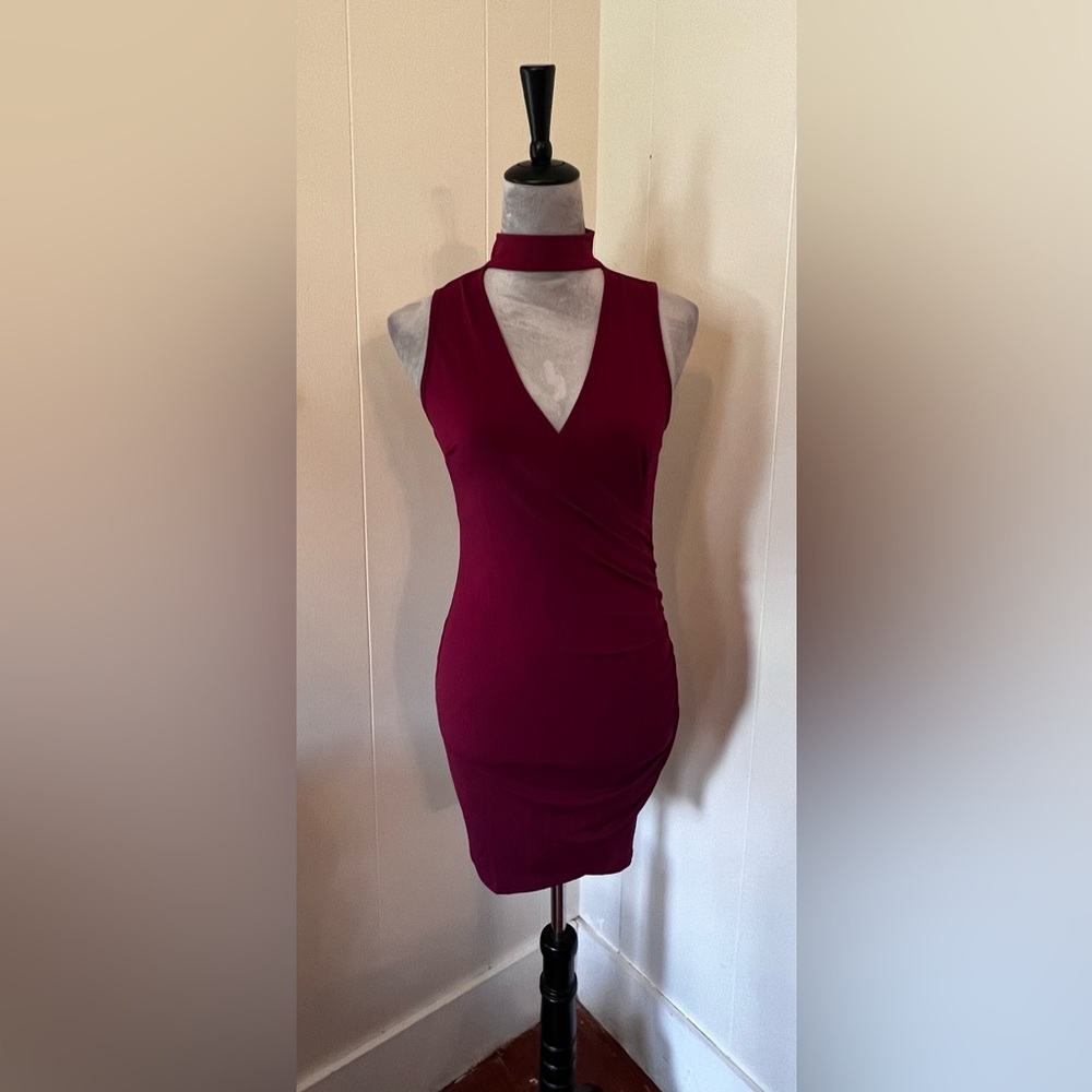 NWT Just Quella Burgundy Ruched Bodycon Dress, Size 4-6